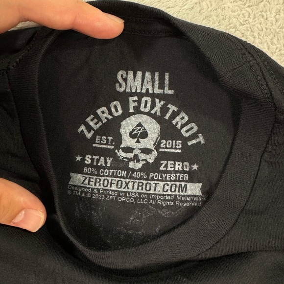NEW Zero Foxtrot T-Shirt Men Small Black Skull Skeleton Flaming Head Tongue Flex - Picture 5 of 7